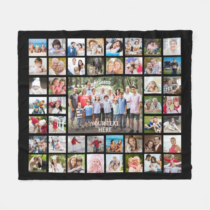 Photo Collage 45 Photos Personalized Black Fleece Blanket | Zazzle.com