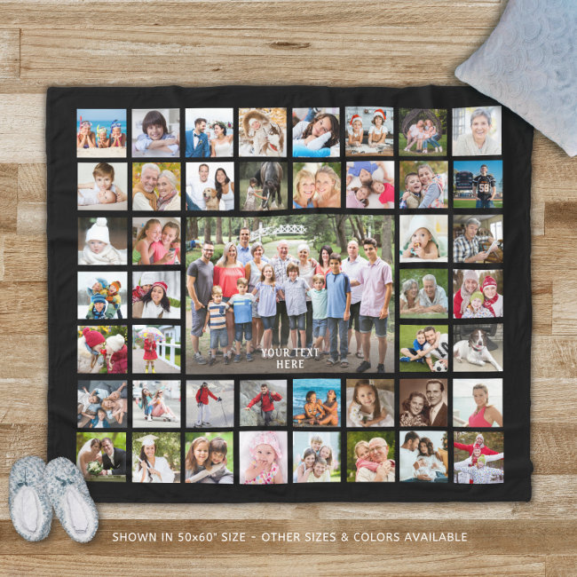 Photo Collage 45 Photos Personalized Black Fleece Blanket