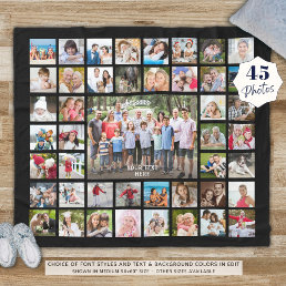 Photo Collage 45 Photos Personalized Black Fleece Blanket