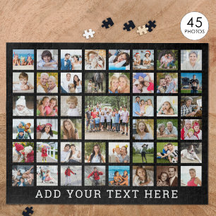 Photo Collage 45 Photos Personalized Black Jigsaw Puzzle