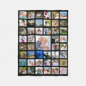 Photo Collage 45 Pics Editable Color Personalized Fleece Blanket