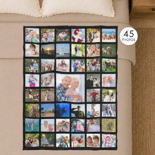 Photo Collage 45 Pics Editable Color Personalized Fleece Blanket