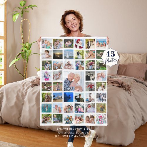 Photo Collage 45 Pics Editable Color Personalized Fleece Blanket