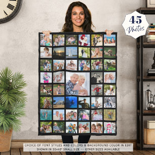 Photo Collage 45 Pics Editable Color Personalized Fleece Blanket