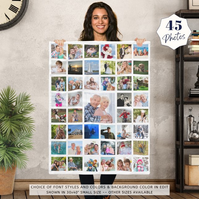 Photo Collage 45 Pics Editable Color Personalized Fleece Blanket (Creator Uploaded)