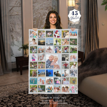 Photo Collage 45 Pics Editable Gray Personalized Fleece Blanket