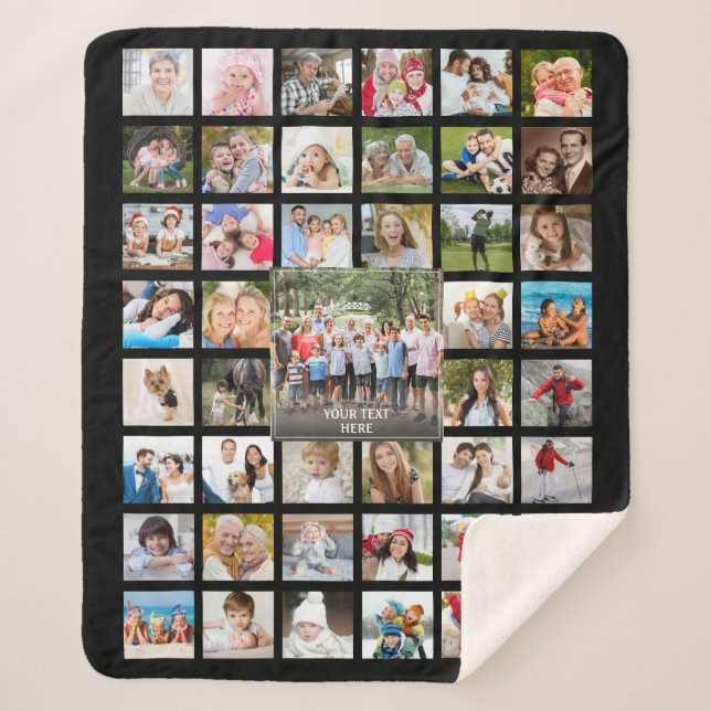 Photo Collage 45 Pictures Personalized Black Sherpa Blanket (Front)