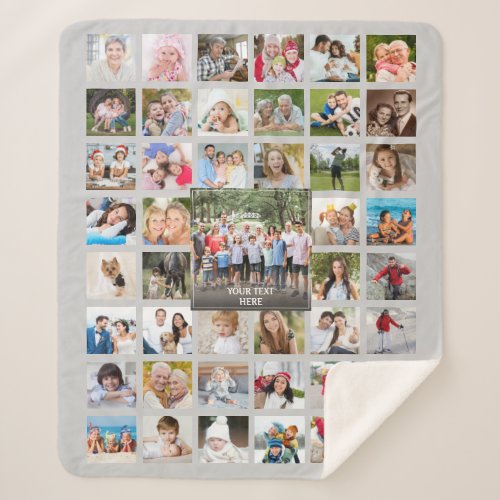 Photo Collage 45 Pictures Personalized Gray Sherpa Blanket