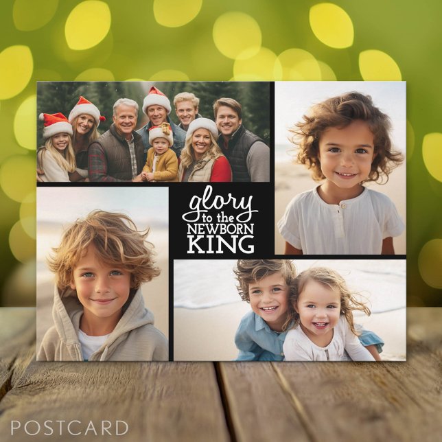 Photo Collage - 4 photos minimal design religious Holiday Postcard (Holiday Photo Postcard)