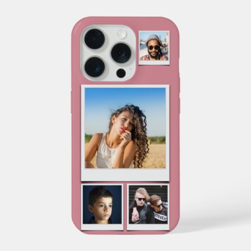 Photo Collage 4 Square Photos Dusty Pink iPhone 15 Pro Case