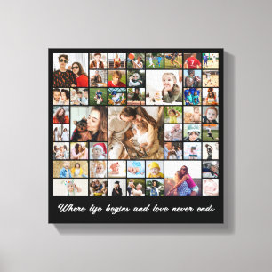 Photo Collage 50 Picture Grid Custom Square Black Canvas Print