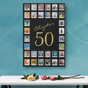 Photo Collage 50th Birthday Chapter 50 Large Faux Canvas Print