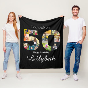 Photo Collage 50th Birthday Fleece Blanket