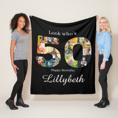 Photo Collage 50th Birthday Fleece Blanket