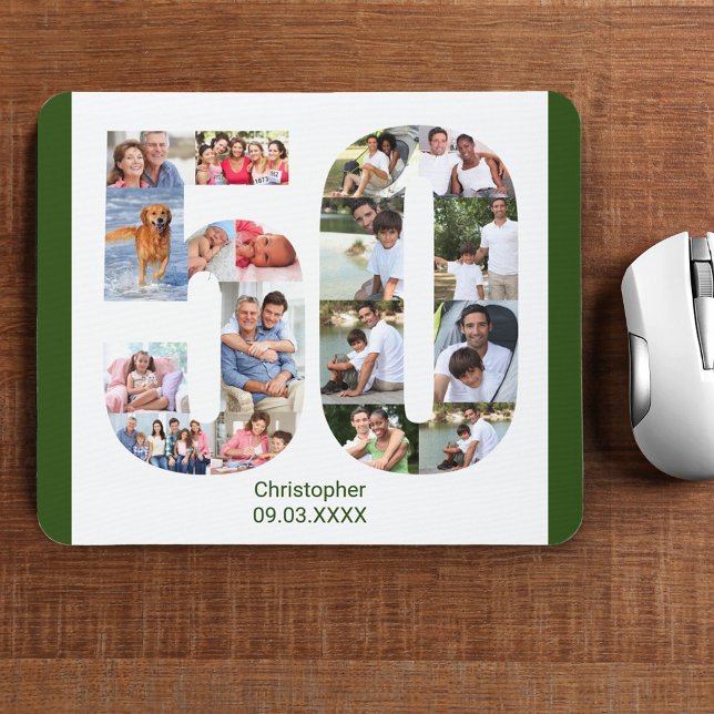 Photo Collage 50th Birthday Number 50 Personalized Mouse Pad (Creator Uploaded)