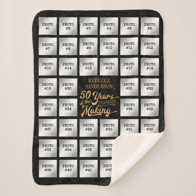 Photo Collage 50th Birthday Personalized Sherpa Blanket (Front)