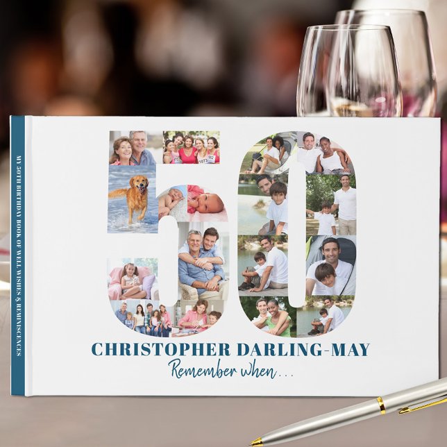 Photo Collage 50th Birthday Remember When ... Blue Guest Book (Creator Uploaded)