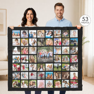 Photo Collage 53 Photos Personalized Black Fleece Blanket