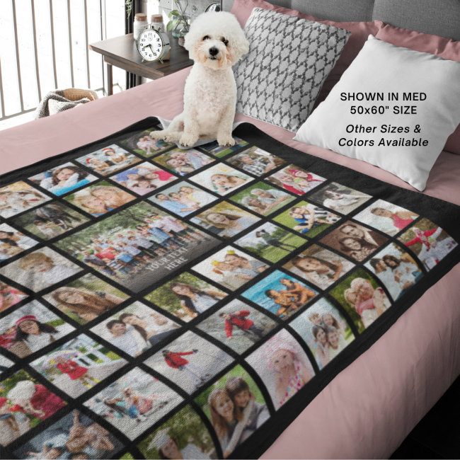 Photo Collage 53 Photos Personalized Black Fleece Blanket