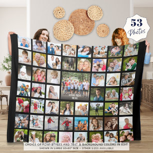 Photo Collage 53 Photos Personalized Black Fleece  Blanket