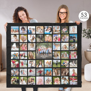 Photo Collage 53 Photos Personalized Black Fleece Blanket