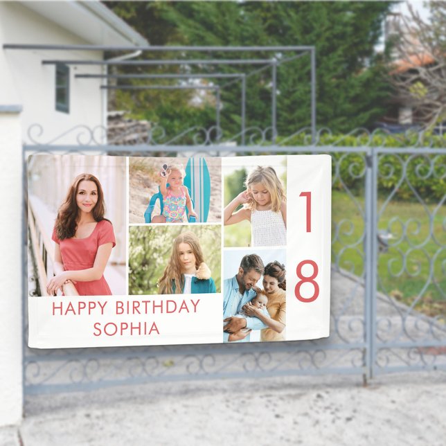 Photo Collage 5 Picture Personalized 18th Birthday Banner (Creator Uploaded)