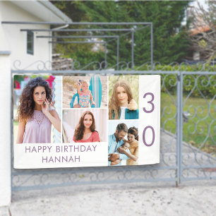 Photo Collage 5 Picture Personalized 30th Birthday Banner