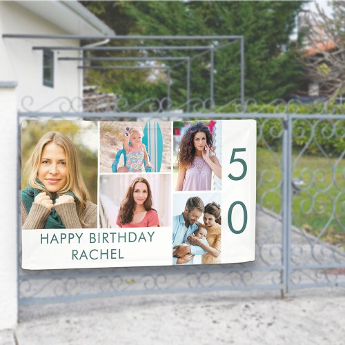 Photo Collage 5 Picture Personalized 50th Birthday Banner