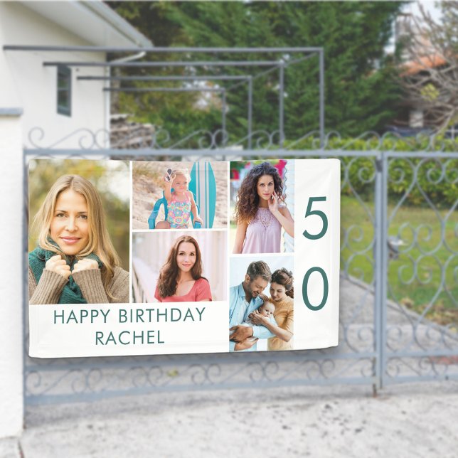 Photo Collage 5 Picture Personalized 50th Birthday Banner (Creator Uploaded)