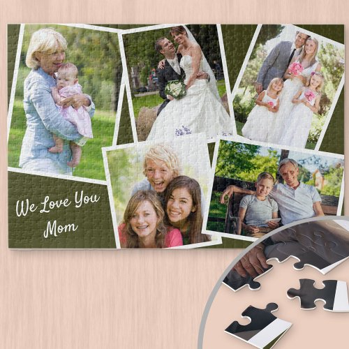 Photo Collage 5 Pictures We Love You Mom _ Green Jigsaw Puzzle