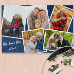 Photo Collage 5 Pictures We Love You Nana - Blue Jigsaw Puzzle<br><div class="desc">Personalized jigsaw puzzle - add 5 of your favorite photos and your custom text. The design features a photo collage of 5 pictures, each with a white frame. The photos are on a dark blue background and your custom wording is lettered in neat script typography. The sample wording reads "we...</div>