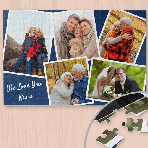 Photo Collage 5 Pictures We Love You Nana _ Blue Jigsaw Puzzle