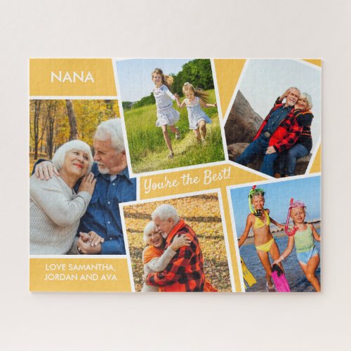 Photo Collage 5 Pictures Yellow Personalized Nana Jigsaw Puzzle