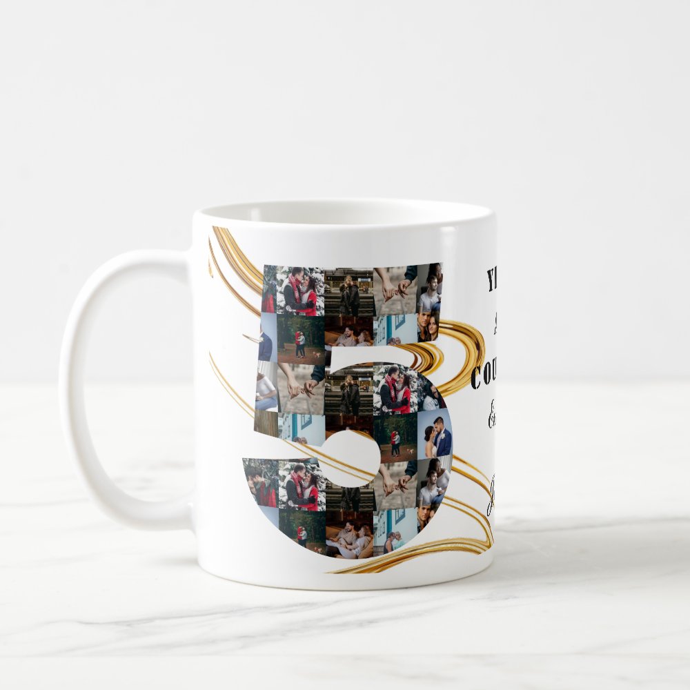 Discover Collage 5 year Couple Anniversary gifts by year Custom Upload Photo Coffee Mug