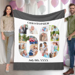 Photo Collage 60th Birthday Grey White Picture Fleece Blanket<br><div class="desc">Custom Picture Blanket with 15 of your favorite photos. This stylish photo collage is in the shape of the number 60 on a white background with charcoal grey borders. The blanket can also be personalized with the name and birth date of your choice. The template is set up ready for...</div>