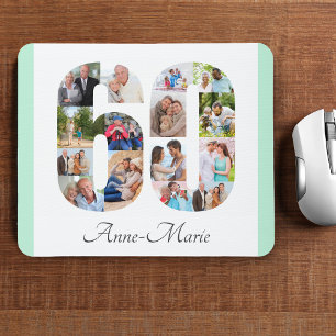 Photo Collage 60th Birthday Number 60 Mint Mouse Pad