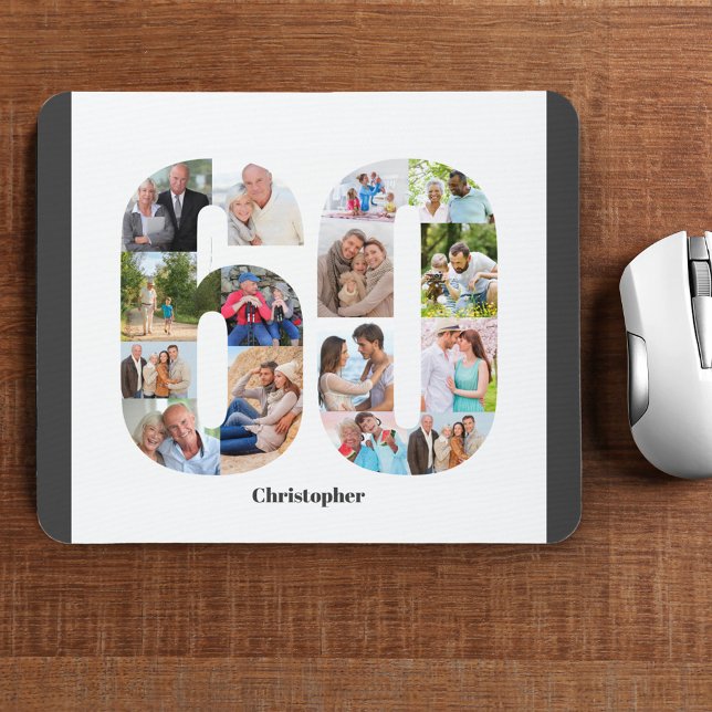 Photo Collage 60th Birthday Number 60 Personalized Mouse Pad (Creator Uploaded)