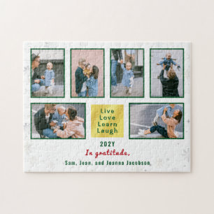 Photo Collage 6 Img Live Love Learn Laugh White Jigsaw Puzzle