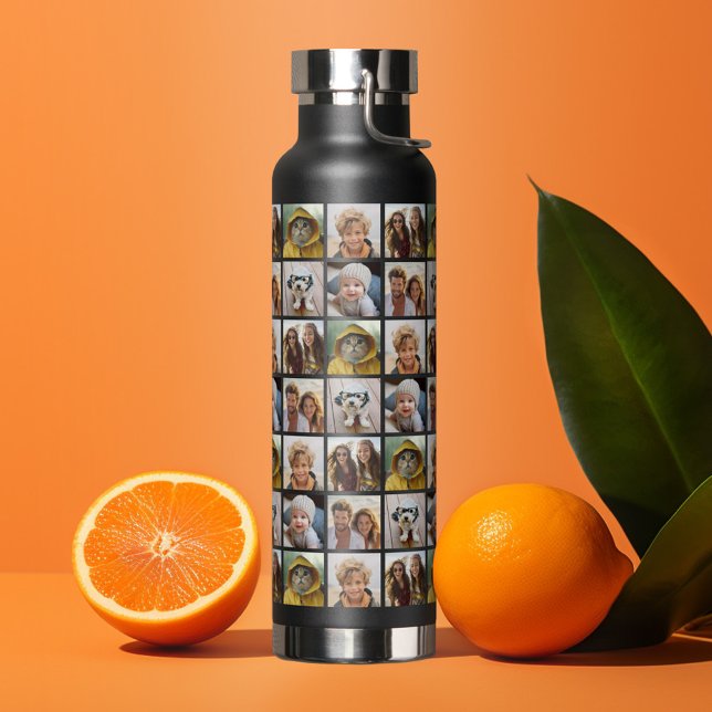 Photo Collage - 6 Photos All Over Pattern Grid Water Bottle (Personalized water bottle with a photo pattern)
