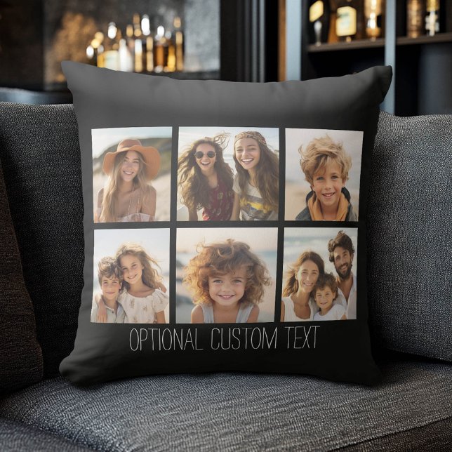 Photo Collage - 6 photos black background Throw Pillow (Custom Photo Collage Pillow)