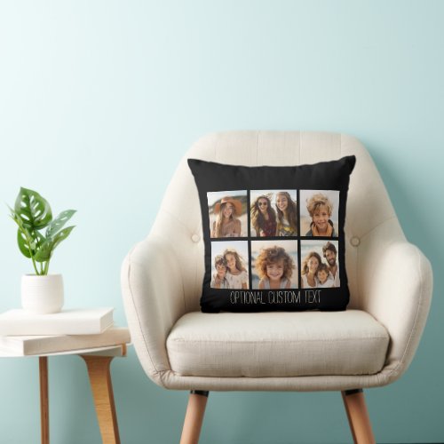 Photo Collage _ 6 photos black background Throw Pillow