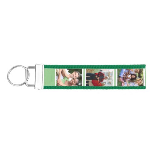 Photo Collage 6 Portrait Picture Green Wrist Keychain | Zazzle