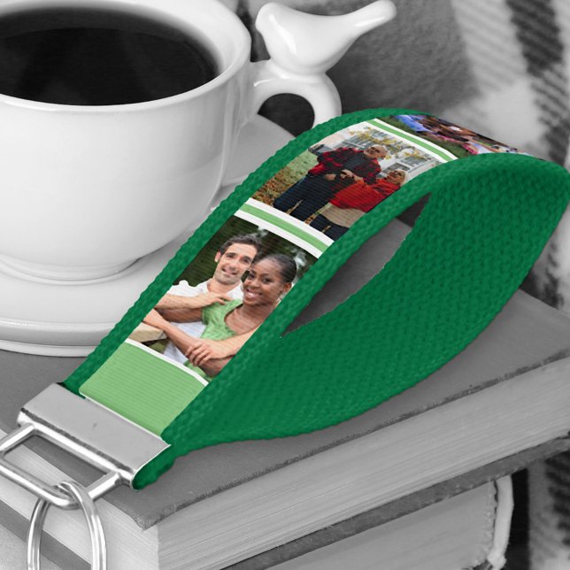 Photo Collage 6 Portrait Picture Green Wrist Keychain (Creator Uploaded)