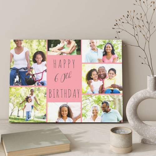 Photo Collage 7 Picture Coral Pink 60th Birthday Canvas Print
