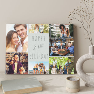 Photo Collage 7 Picture Dove Grey 21st Birthday Canvas Print