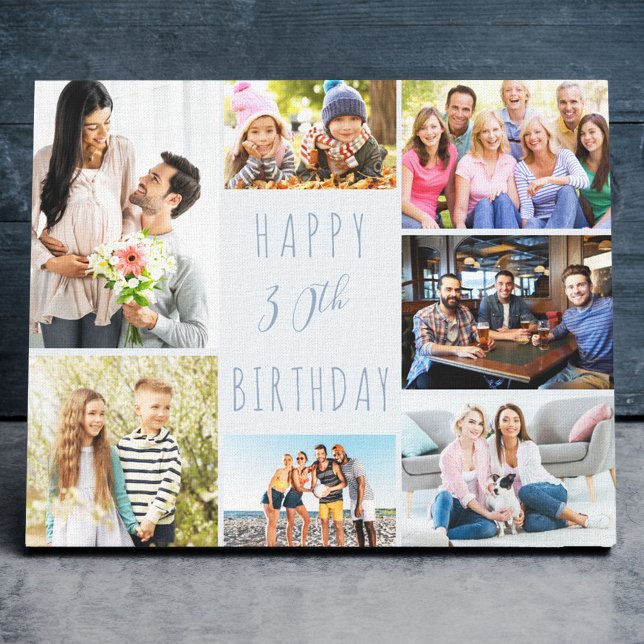 Photo Collage 7 Picture Dusty Blue 30th Birthday Canvas Print (Creator Uploaded)