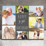 Photo Collage 7 Picture Grey White 90th Birthday Canvas Print<br><div class="desc">Say Happy 90th Birthday with a custom wrapped canvas. The photo template is set up for you to add 7 of your favorite photos which are displayed in a photo collage around the birthday greeting. The wording simply reads "Happy 90th Birthday" in casual typography. "90th" is actually editable if you...</div>