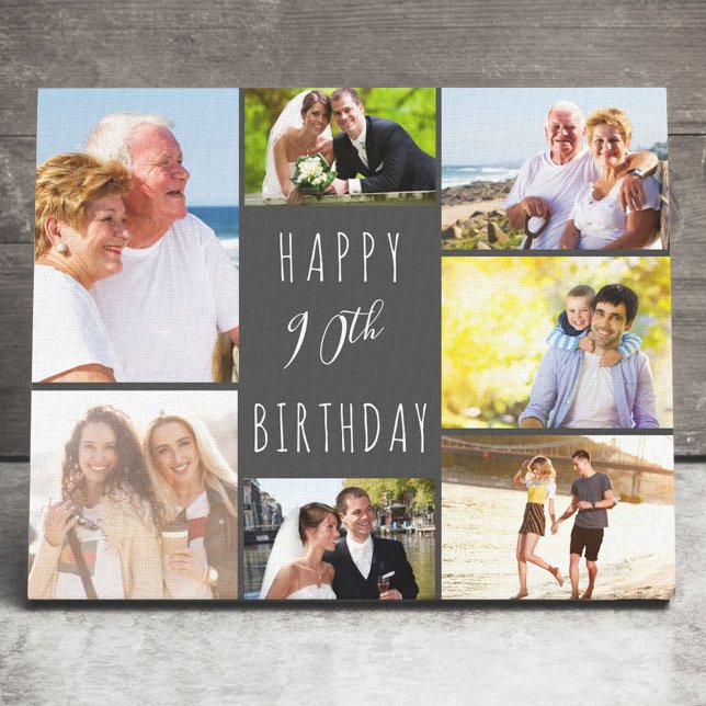 Photo Collage 7 Picture Grey White 90th Birthday Canvas Print (Creator Uploaded)
