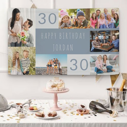 Photo Collage 7 Picture Personalized 30th Birthday Banner