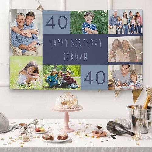 Photo Collage 7 Picture Personalized 40th Birthday Banner